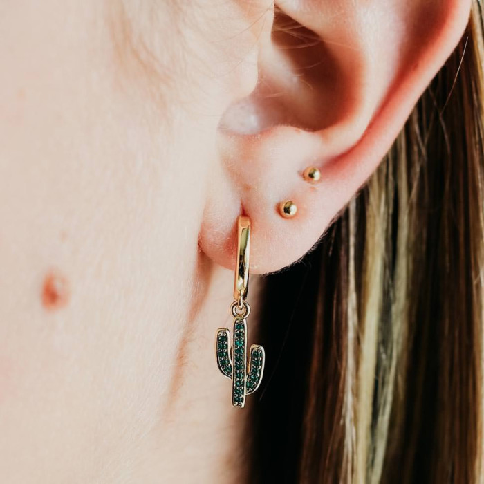 PENDIENTE ARO CACTUS Y ZIRCONITAS CÚBICAS