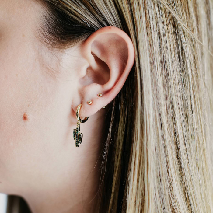 PENDIENTE ARO CACTUS Y ZIRCONITAS CÚBICAS