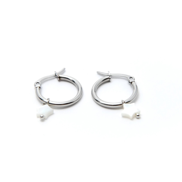 PENDIENTES ARO ACERO 20MM Y ESTRELLA DE NÁCAR