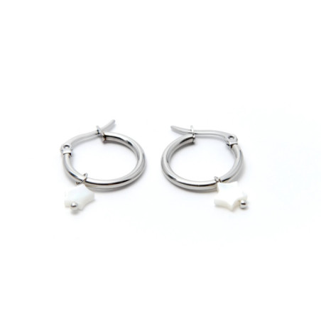 PENDIENTES ARO ACERO 20MM Y ESTRELLA DE NÁCAR