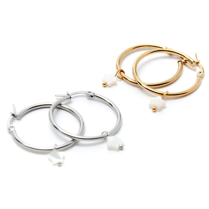 PENDIENTES ARO ACERO 20MM Y ESTRELLA DE NÁCAR