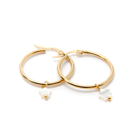 PENDIENTES ARO ACERO 20MM Y ESTRELLA DE NÁCAR