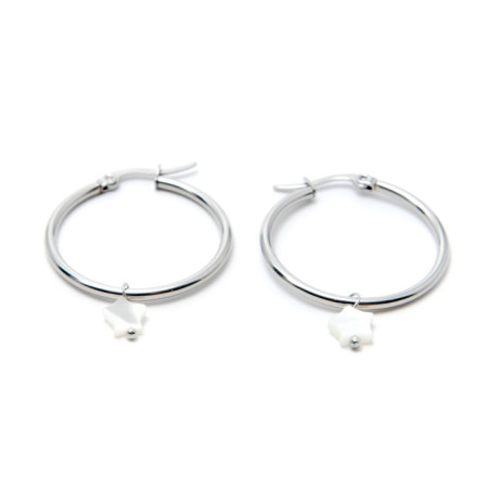 PENDIENTES ARO ACERO 30MM Y ESTRELLA DE NÁCAR