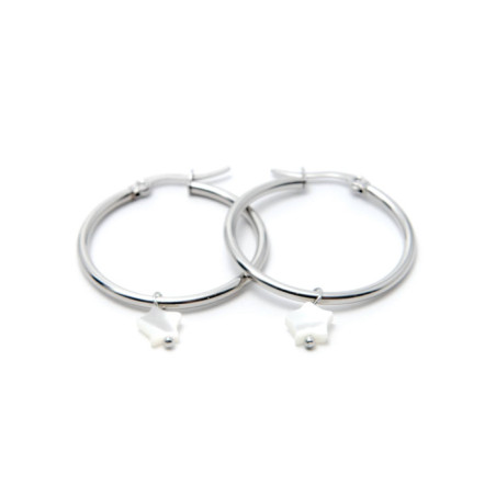 PENDIENTES ARO ACERO 30MM Y ESTRELLA DE NÁCAR