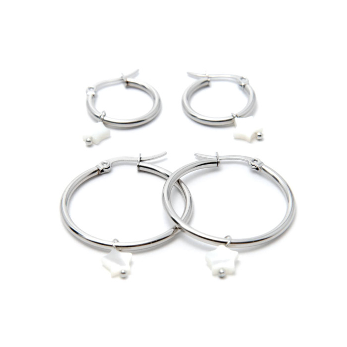 PENDIENTES ARO ACERO 30MM Y ESTRELLA DE NÁCAR