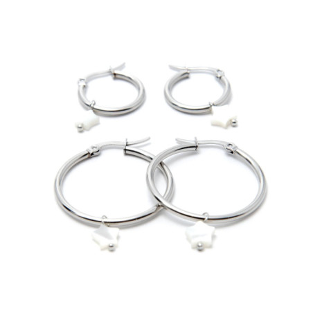 PENDIENTES ARO ACERO 30MM Y ESTRELLA DE NÁCAR