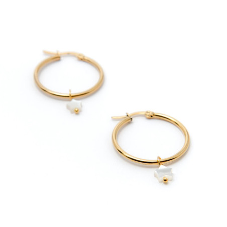 PENDIENTES ARO ACERO 30MM Y ESTRELLA DE NÁCAR