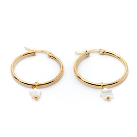 PENDIENTES ARO ACERO 30MM Y ESTRELLA DE NÁCAR