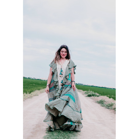 VESTIDO BOHO CHIC SEDA COLORES TIERRA