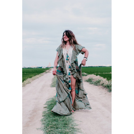 VESTIDO BOHO CHIC SEDA COLORES TIERRA