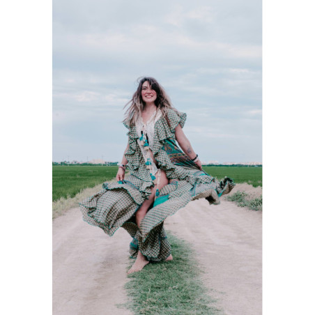 VESTIDO BOHO CHIC SEDA COLORES TIERRA