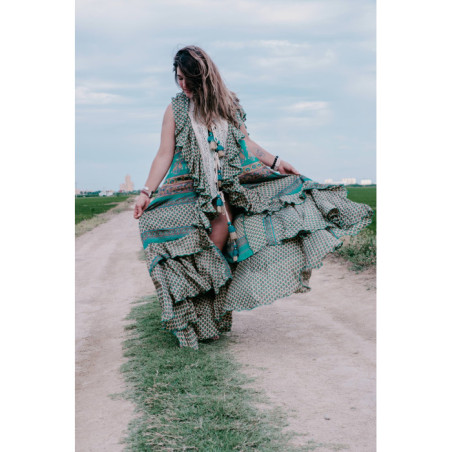 VESTIDO BOHO CHIC SEDA COLORES TIERRA