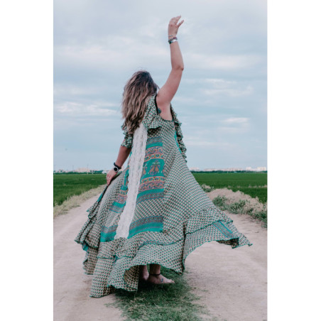 VESTIDO BOHO CHIC SEDA COLORES TIERRA