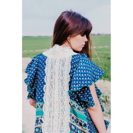 VESTIDO BOHO CHIC SEDA COLORES AZULADOS