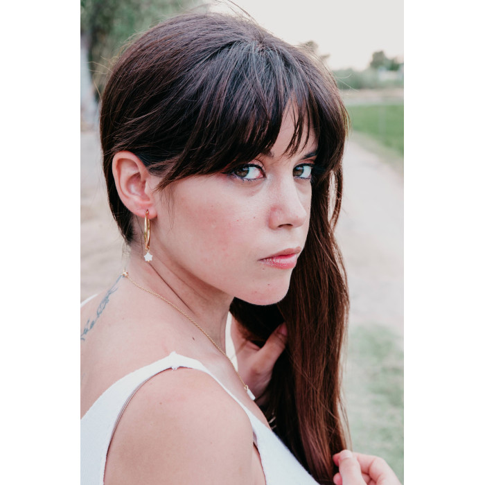 PENDIENTES ARO ACERO 30MM Y ESTRELLA DE NÁCAR