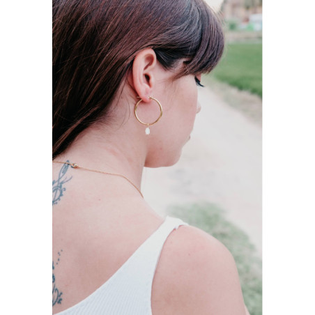 PENDIENTES ARO ACERO 30MM Y ESTRELLA DE NÁCAR
