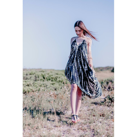 VESTIDO TIE DYE TIRANTES NEGRO/BEIS