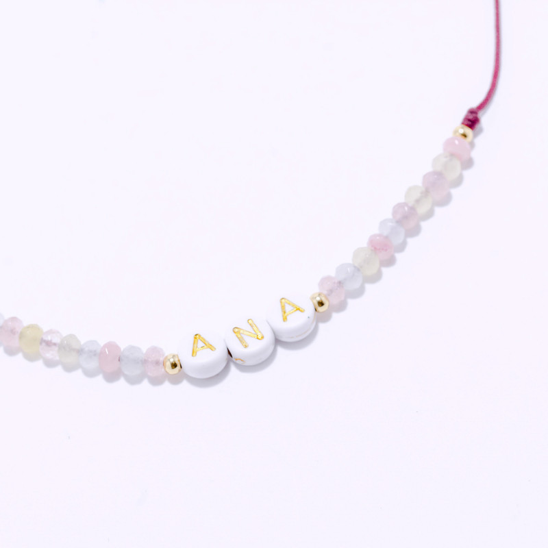 PULSERA NOMBRE PERSONALIZADA ACERO Y PIEDRAS NATURALES
