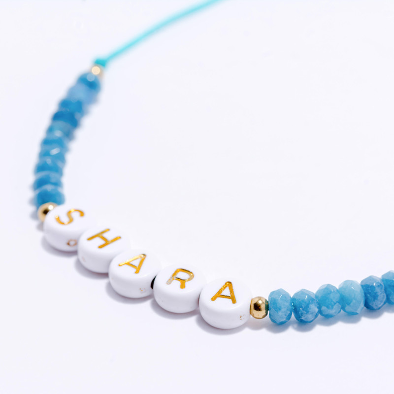 PULSERA NOMBRE PERSONALIZADA ACERO Y PIEDRAS NATURALES