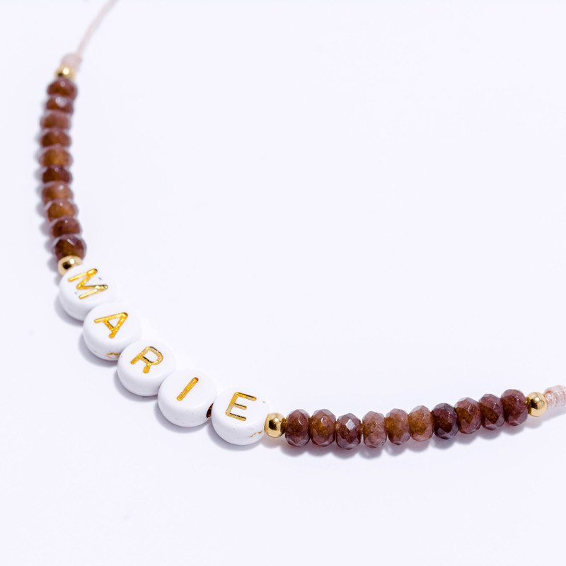 PULSERA NOMBRE PERSONALIZADA ACERO Y PIEDRAS NATURALES