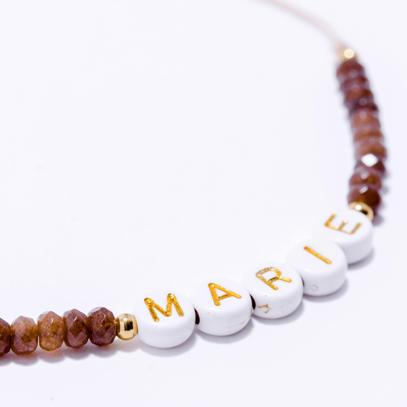 PULSERA NOMBRE PERSONALIZADA ACERO Y PIEDRAS NATURALES
