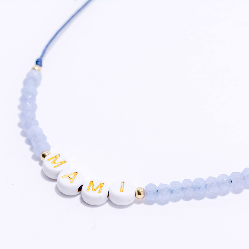 PULSERA NOMBRE PERSONALIZADA ACERO Y PIEDRAS NATURALES