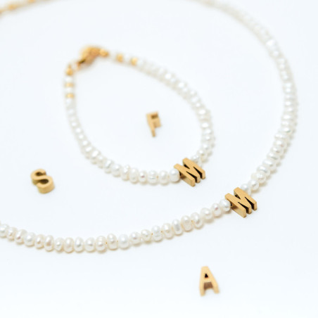 PULSERA INICIAL ACERO PERLAS