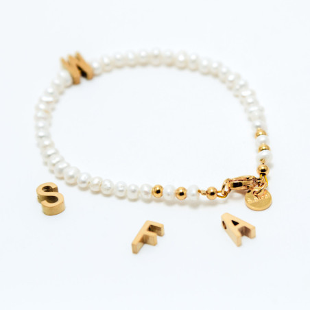 PULSERA INICIAL ACERO PERLAS