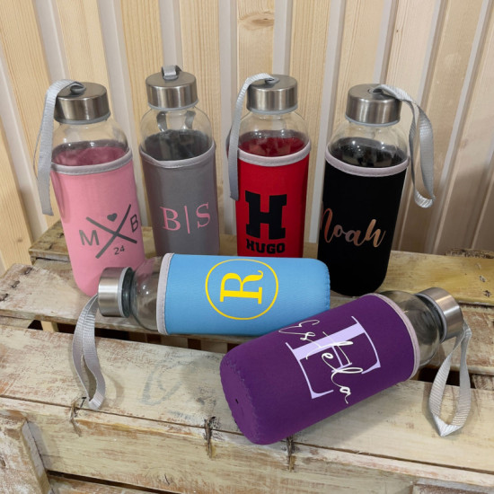 BOTELLA PERSONALIZADA NEOPRENO Y CRISTAL