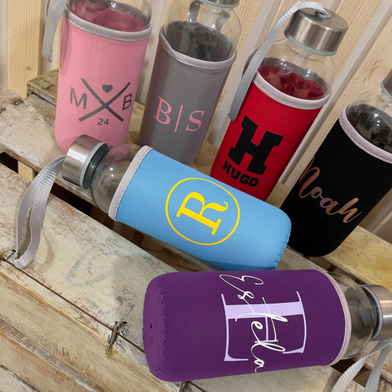 BOTELLA PERSONALIZADA NEOPRENO Y CRISTAL