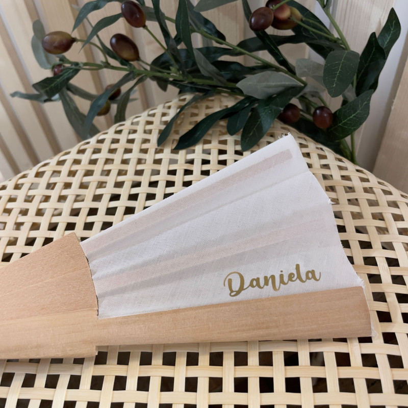 ABANICO PERSONALIZADO TELA Y MADERA