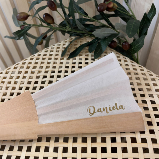 ABANICO PERSONALIZADO TELA Y MADERA