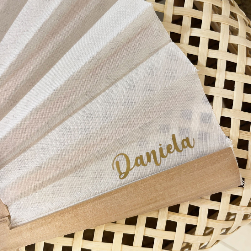 ABANICO PERSONALIZADO TELA Y MADERA