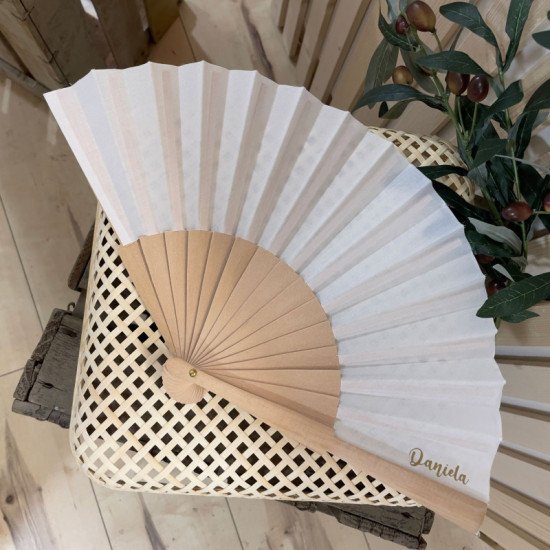 ABANICO PERSONALIZADO TELA Y MADERA