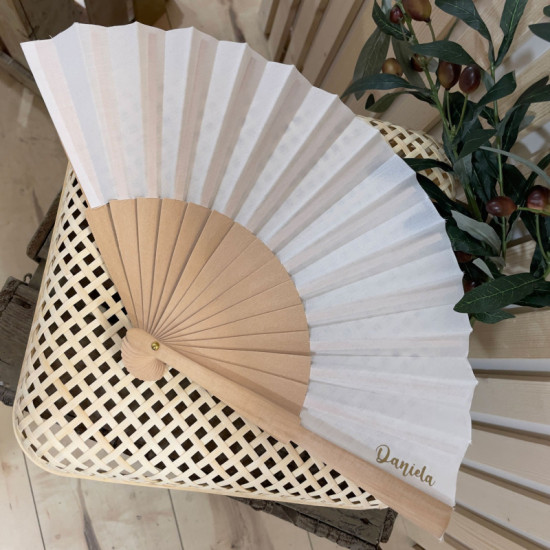 ABANICO PERSONALIZADO TELA Y MADERA